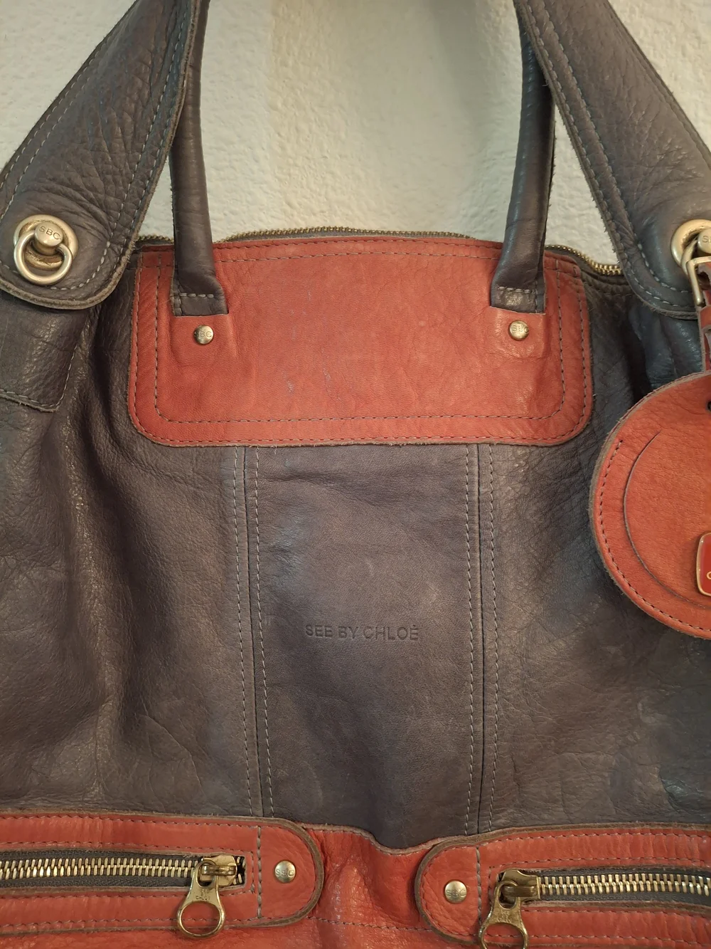 See By Chloé Two-Tone Gray and Rust Leather Hobo Bag
